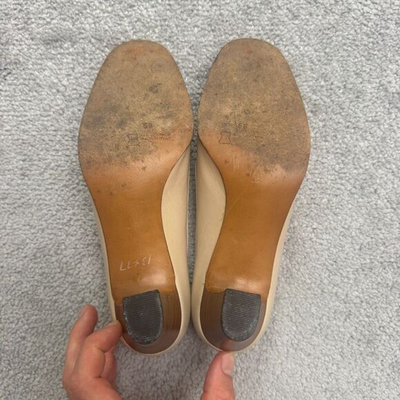 Ervins Zuane Vintage 70's Leather Stacked Block Heels Pumps Womens 5B Beige Work - Picture 6 of 14